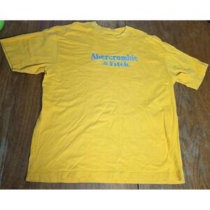 Abercrombie & Fitch Shirt Mens L Yellow Spell Out Logo Cotton 90s Double Sided